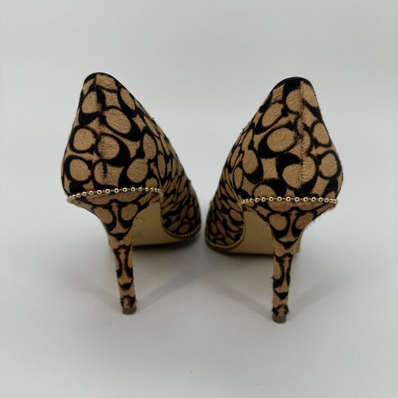 Coach C5924 Waverly Signature Calf Hair Pointed Toe Gold Trim Heels Size 9B - Picture 2 of 13